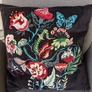 Velvet Black Floral Throw Pillow - Anthropologie